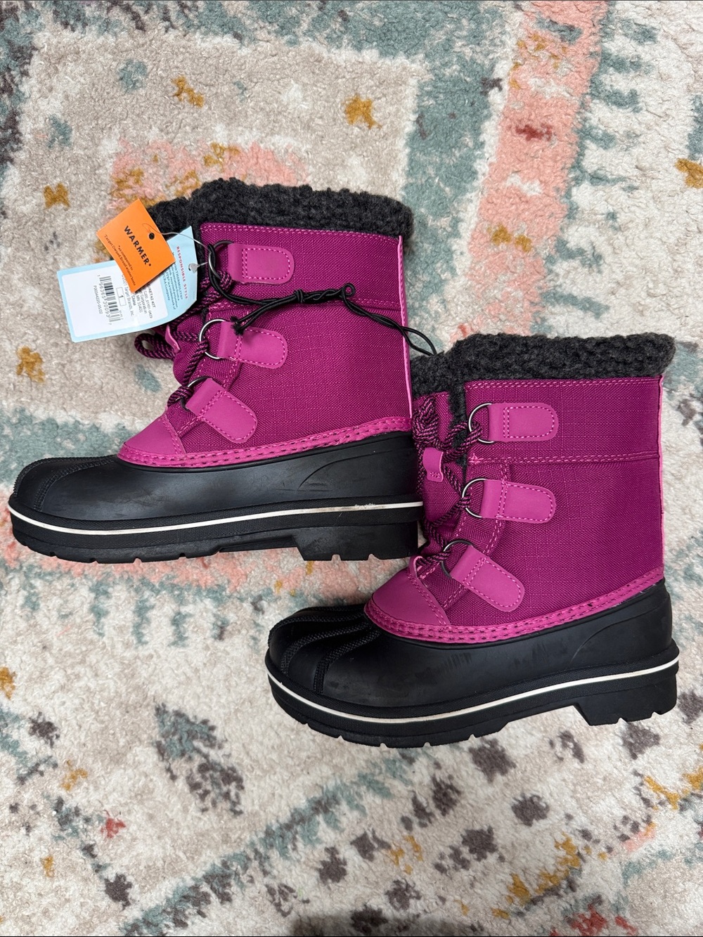 Cat & Jack Magenta and Black Kids Waterproof Snow Boots Size 1